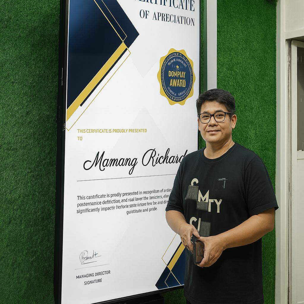 Calligraphy-style certificate printing setup at Dubai event